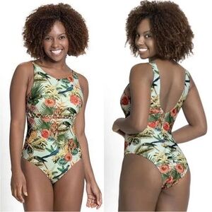 New! Leonisa Floral Tropical One-Piece Swimsuit Size MEDIUM 25081